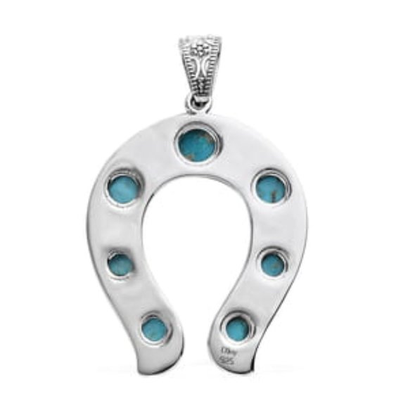 Lg Blue Ridge Turquoise Horseshoe Pendant in Sterling Silver on 24" Necklace NWT - Picture 9 of 12
